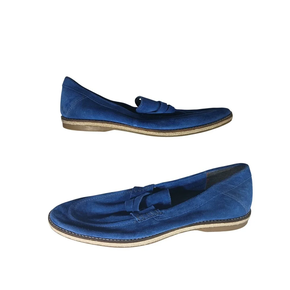 Steve Madden Levon Loafers 12 Blue Suede Penny Slip On Espadrille Trim Mens